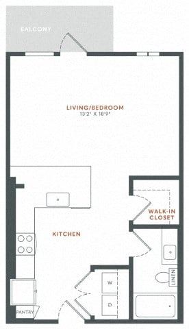Floor plan for studio, 1 bath, 573 sqft